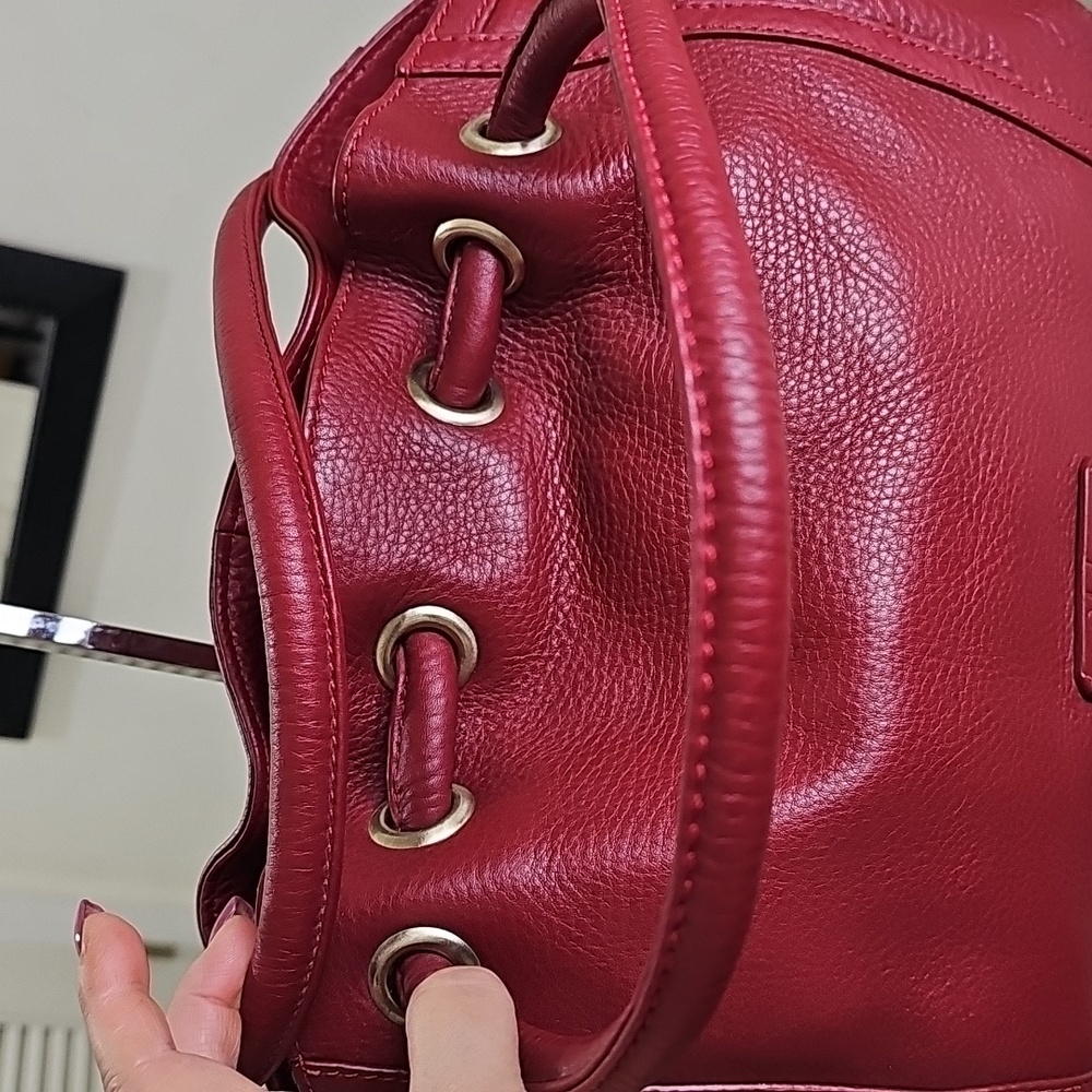 Cole Haan Brick Red Pebbled Leather Large Drawstring Handbag EUC - Picture 13 of 17